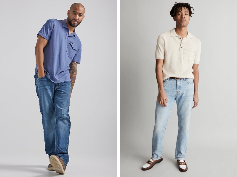 Quần jeans ống rộng phối cùng áo polo