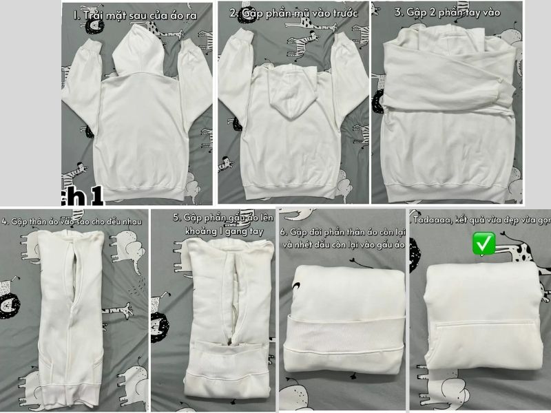 Cách gấp áo hoodie bằng cách nhét áo vào gấu áo