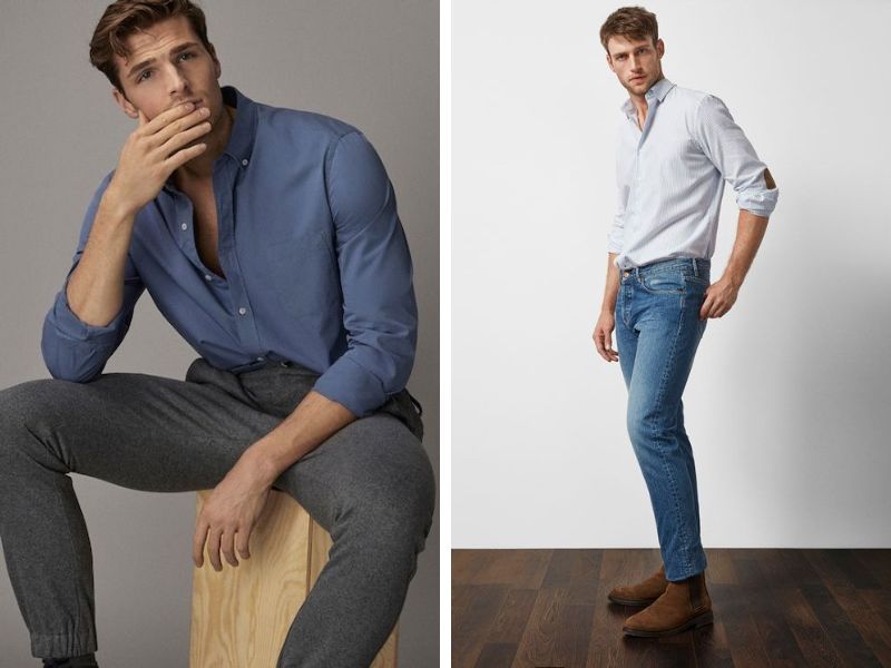 Quần Jeans phối áo sơ mi đơn giản