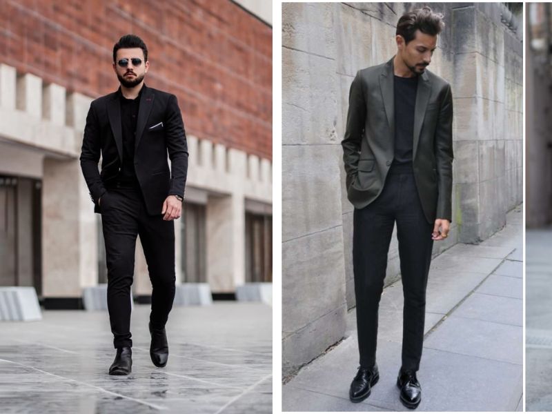 Bộ suit đen và giày tây