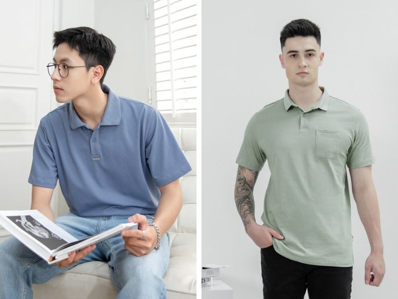 Mẫu áo polo nam màu xanh của Yame 