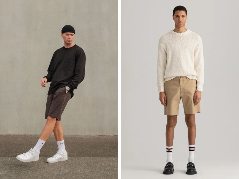 Mix áo sweater với quần short kaki dành cho nam giới