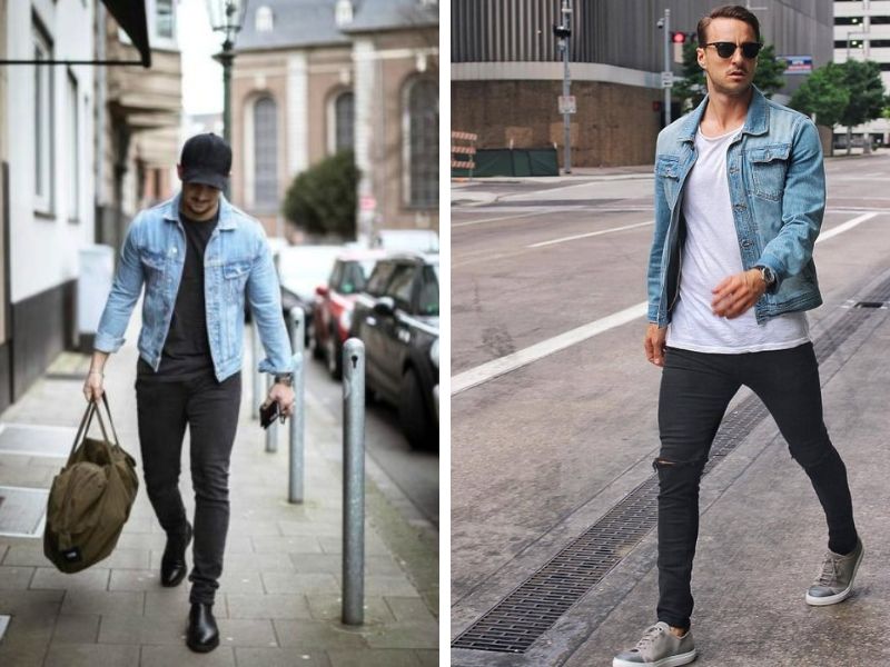 Phối quần jean nam cùng áo khoác denim phóng khoáng