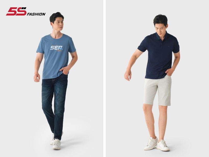 Áo thun polo xanh APC23091 thời thượng, hiện đại 