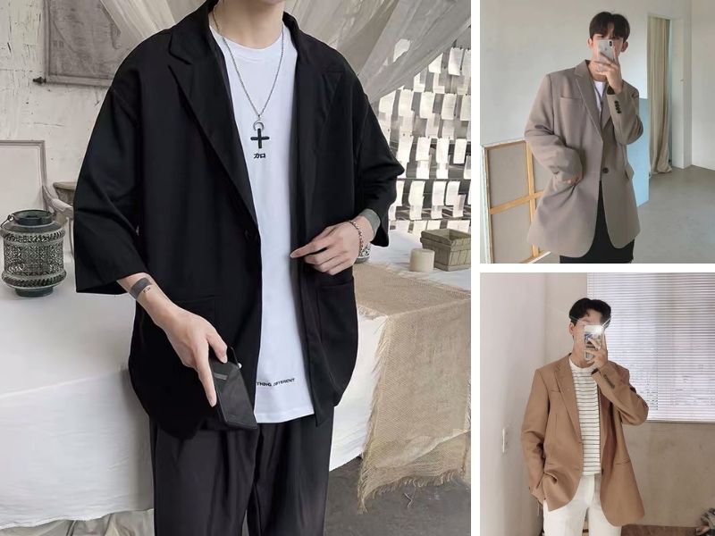 Blazer nam oversize phối áo thun và quần âu