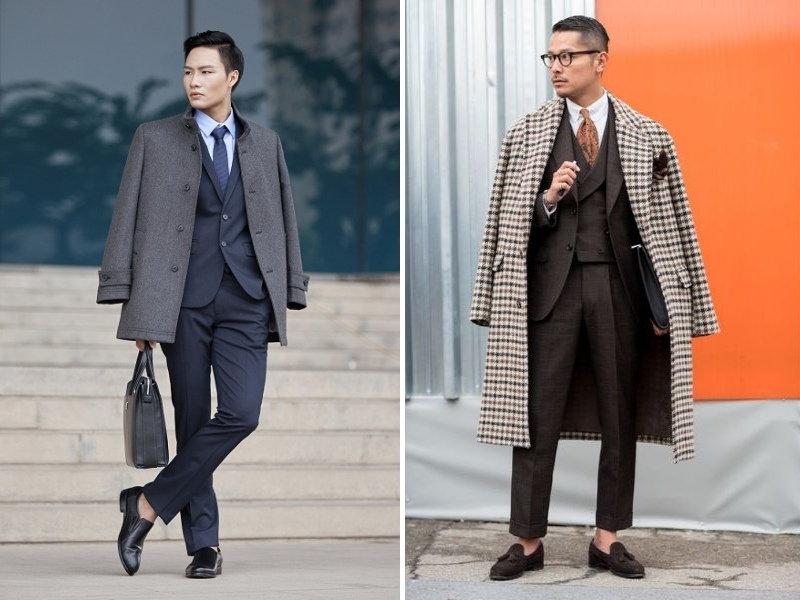 Mặc với áo măng tô nam mỏng và bộ suit lịch lãm