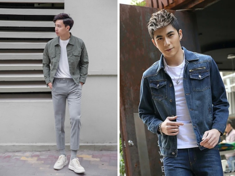 Kết hợp áo thun trơn cùng áo khoác denim cá tính