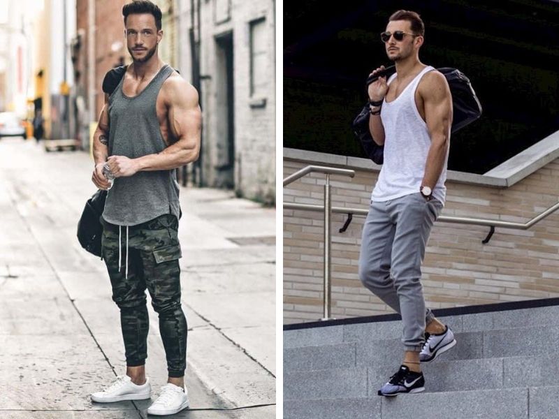 Quần jogger kết hợp với áo tank top thể thao