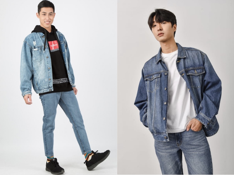 Mix đồ đi đám cưới với quần jean và áo khoác denim nam thời trang