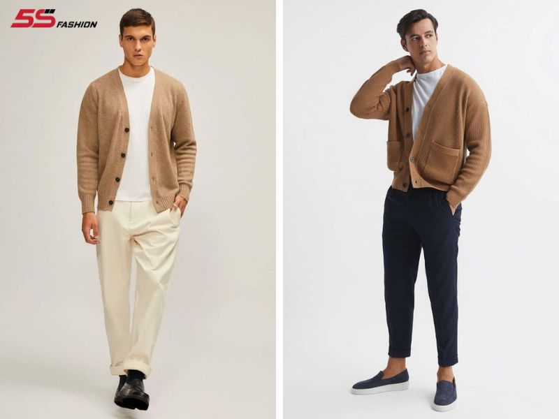 Phối áo thun nam với áo cardigan