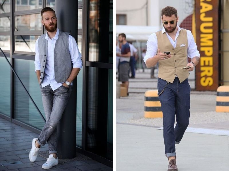 Combo trang phục hot hit dành cho các quý ông: quần jean nam trung niên và áo vest
