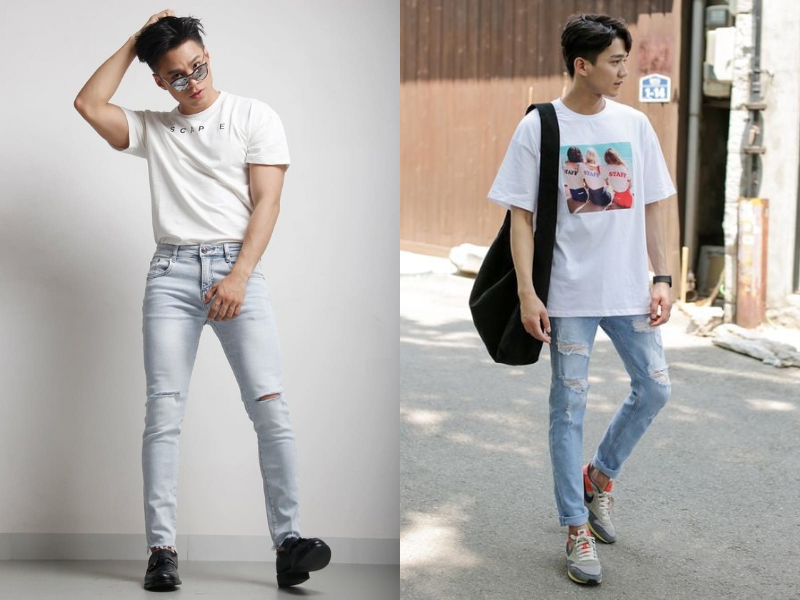 Healthy And Personality With Jeans And Basic T-Shirt