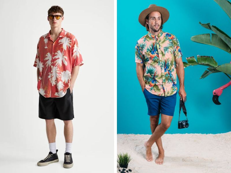 Áo sơ mi Hawaii phối với quần short 