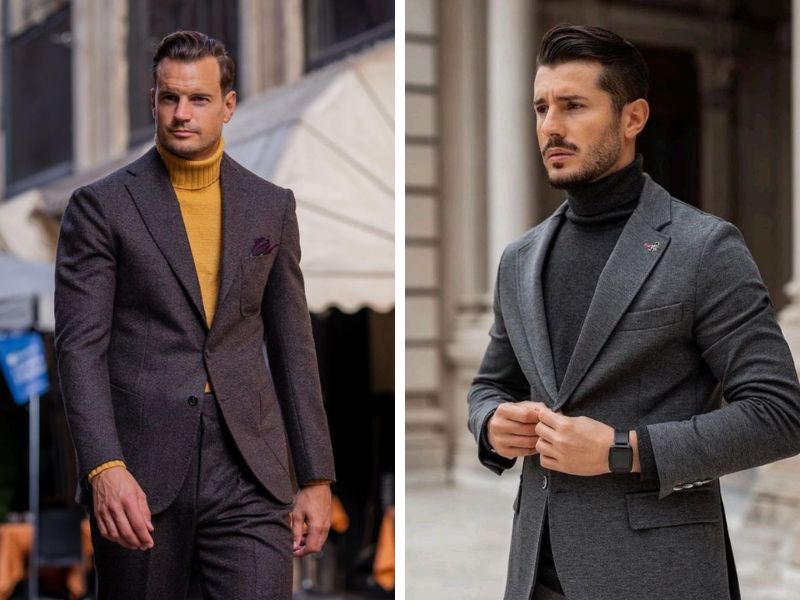 Kết hợp áo blazer với áo len cổ cao