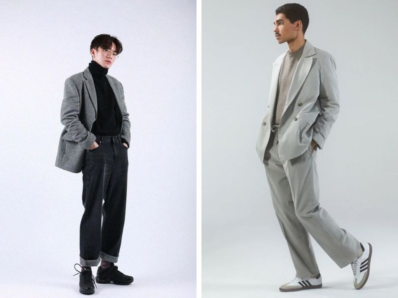 Phối quần baggy với áo blazer, áo vest 