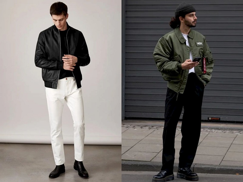 Thêm một ý tưởng phối đồ thú vị với áo basic tee cho chàng chính là khoác bomber