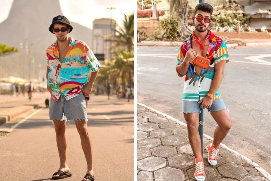 Floral Shirt, Jean Shorts 