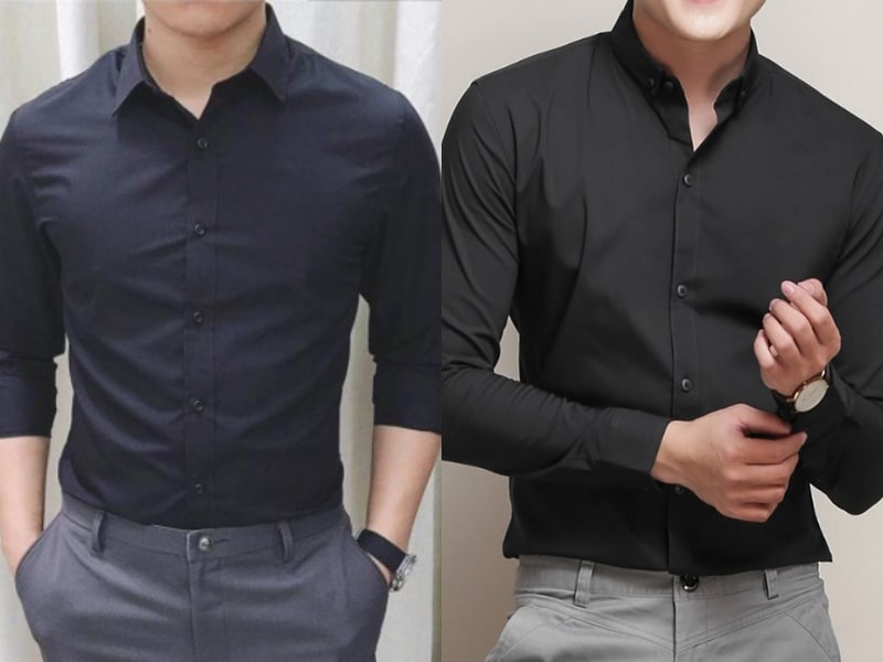 Áo sơ mi đen nam dáng slim fit