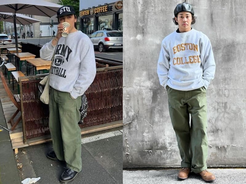 Khi phối với fatigue pants style, bạn nên ưu tiên những mẫu áo sweater vừa vặn với cơ thể