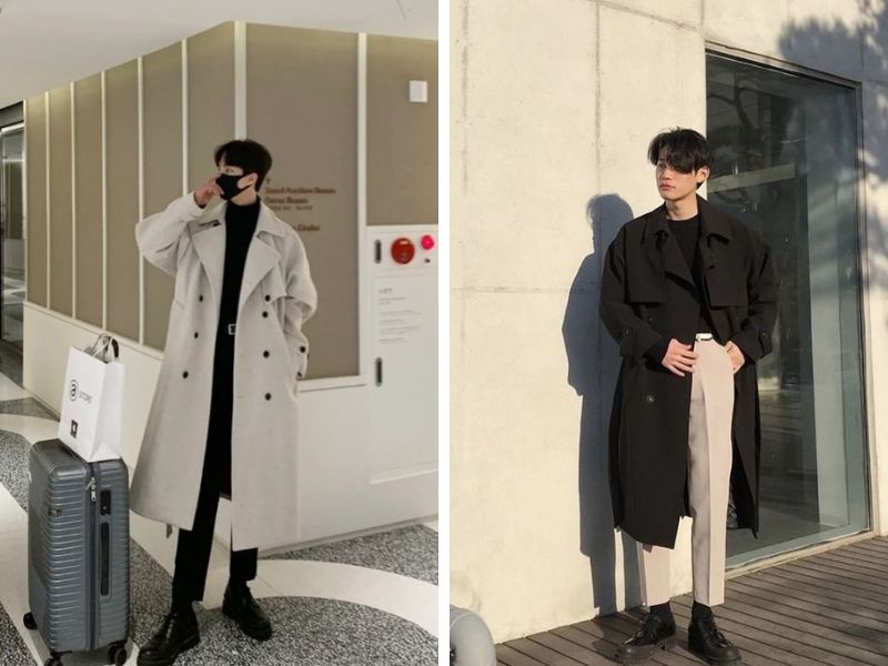 Áo măng tô dáng dài và quần baggy cho học sinh nam phong cách Hàn Quốc