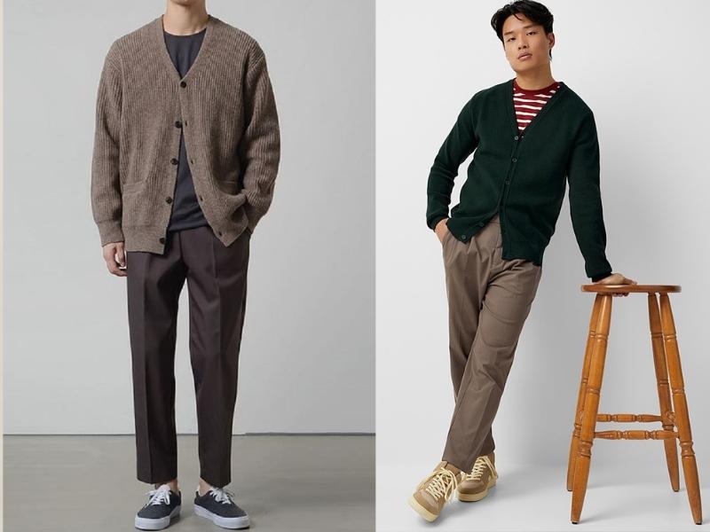 Cách phối đồ cardigan nam với quần kaki