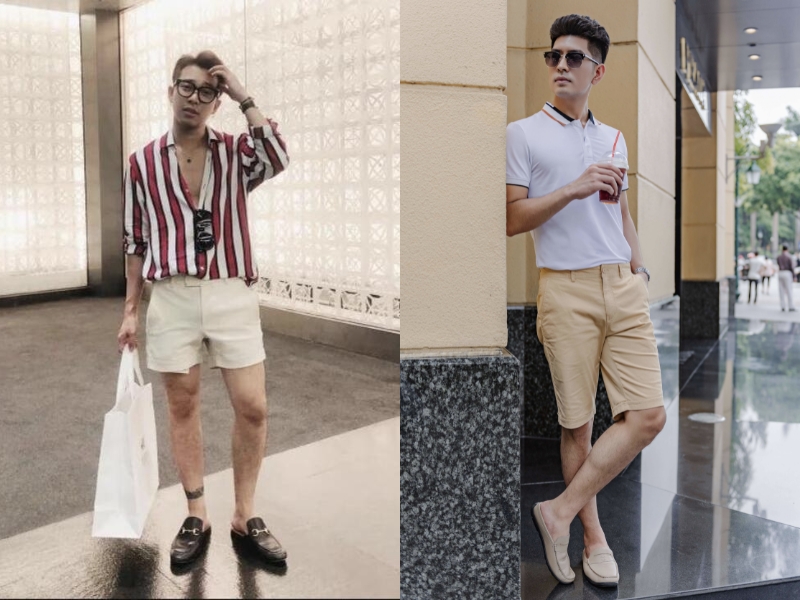 Phối giày sục nam với quần short