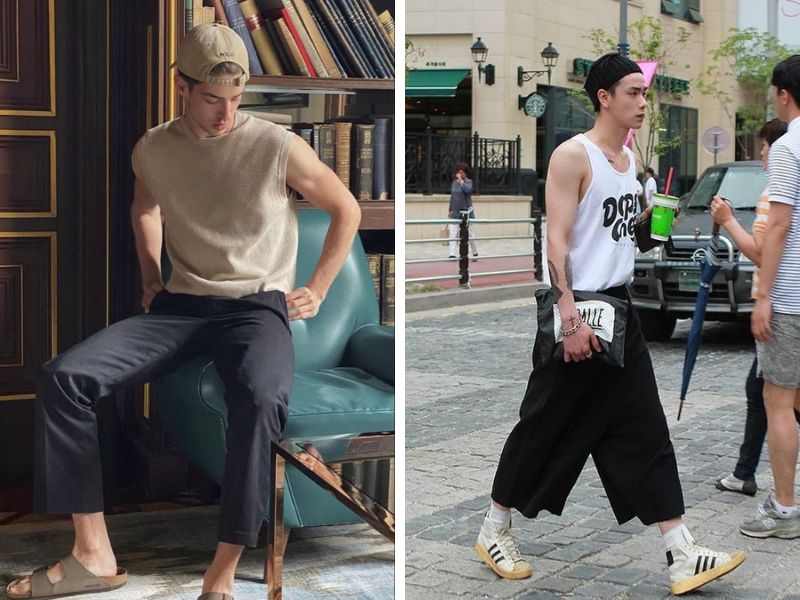 Mix quần ống rộng đen với áo tank top 