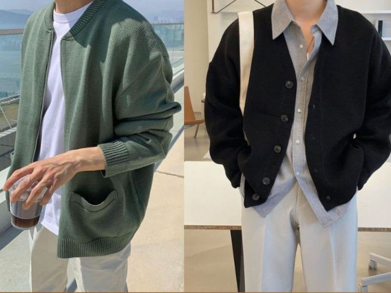 Áo len cardigan mix áo sơ mi phong cách Hàn Quốc