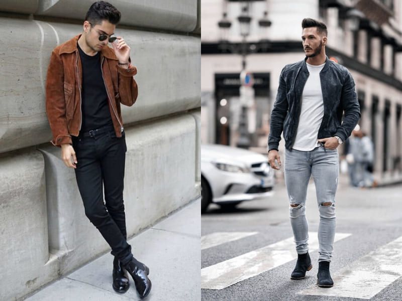 Áo khoác jeans kết hợp với quần jeans và giày boots.