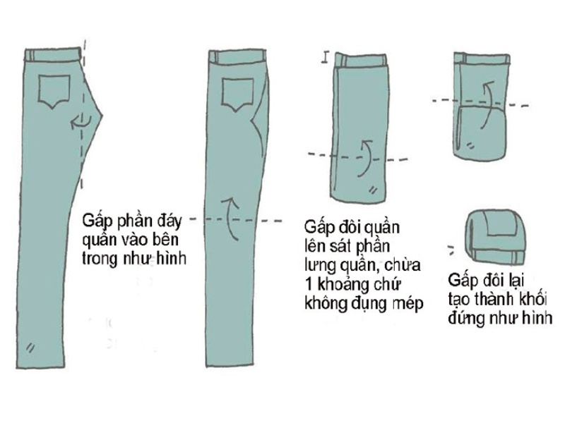 Cách gấp quần jean, quần short, quần kaki và quần tây đẹp