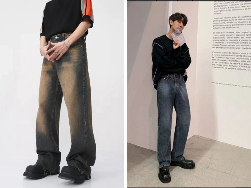 Quần baggy phong cách Hàn Quốc chất liệu jean