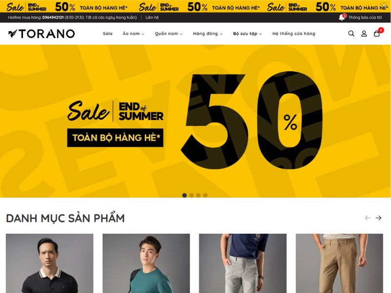 Website của thời trang nam Torano