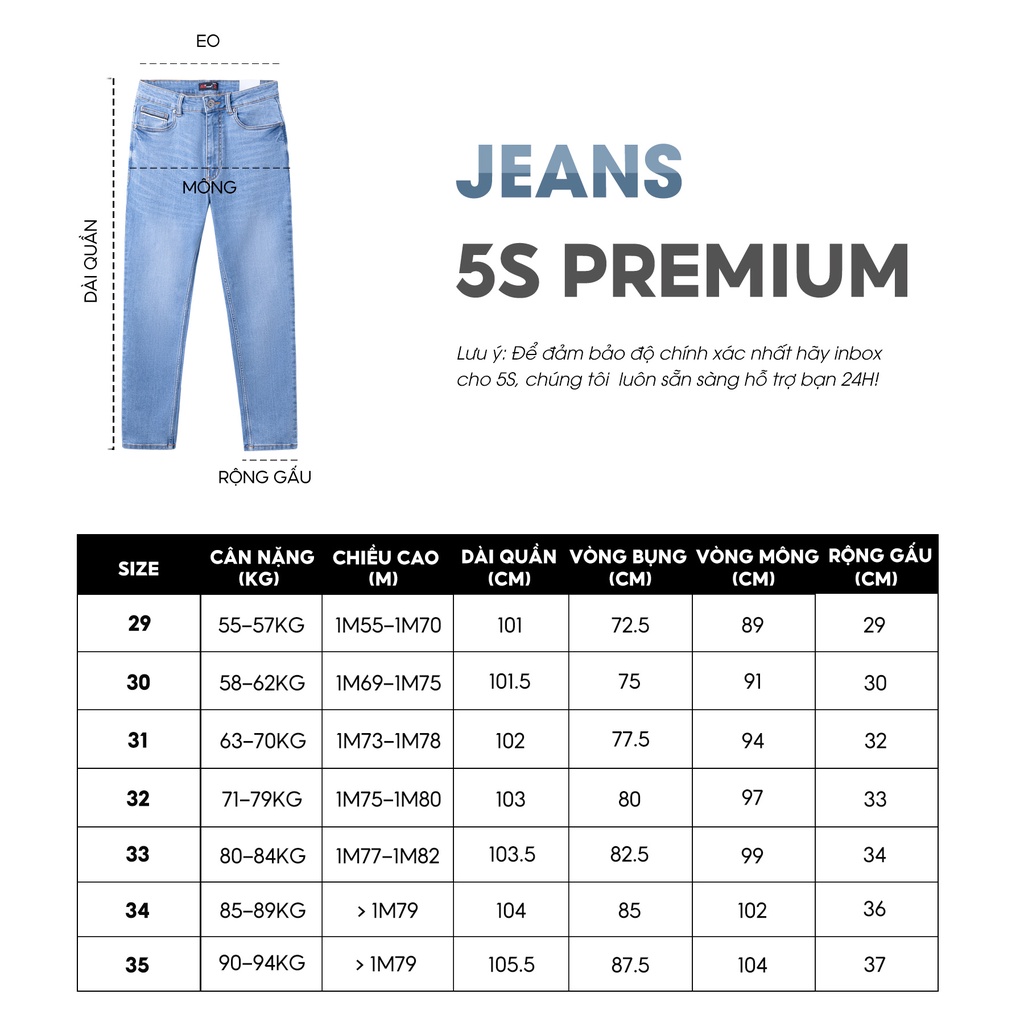 Bảng size quần Jean