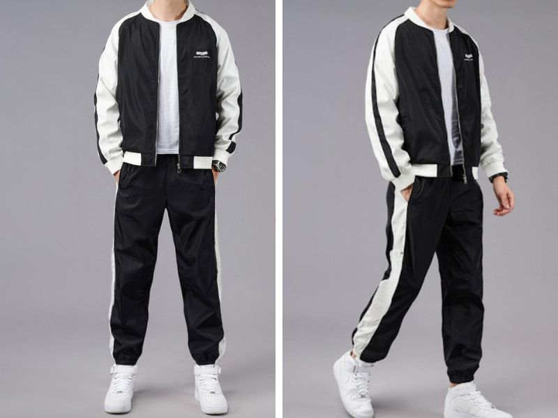 Quần jogger 1 sọc với áo khoác bomber