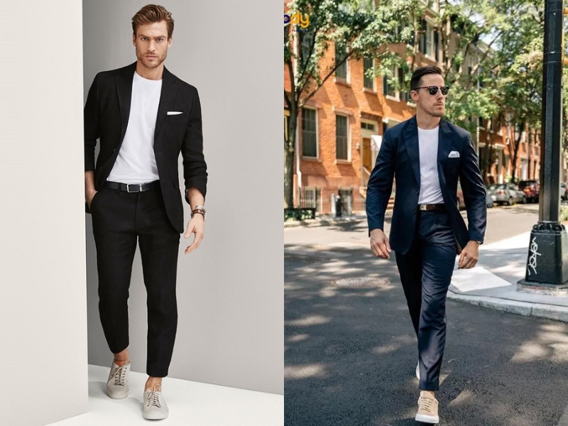 Áo Blazer kết hợp với áo thun và quần âu