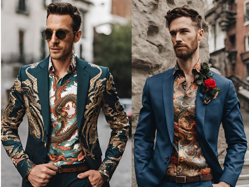 Phong cách smart-Casual cùng áo sơ mi hoạ tiết Rồng và áo Blazer 