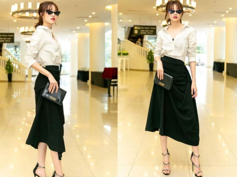 Phối áo váy đen và giày đen phong cách parisian chic   