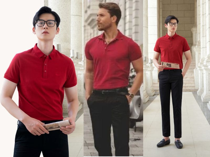 Đơn giản, cổ điển khi kết hợp áo polo nam màu đỏ với quần âu