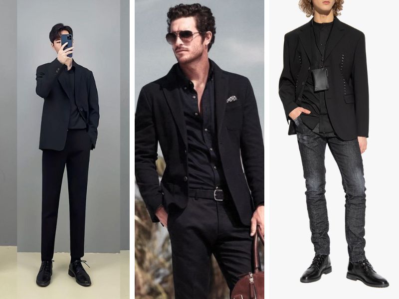 Mix áo blazer thanh lịch, giày da đen