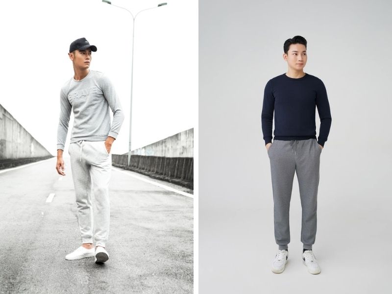 Áo thun tay dài nam phối quần jogger