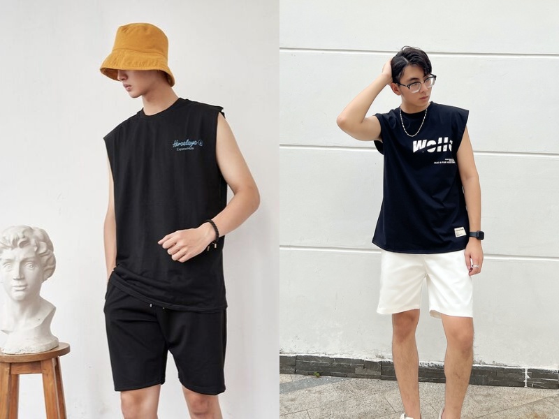 Quần short kaki nam phối đồ với áo tanktop