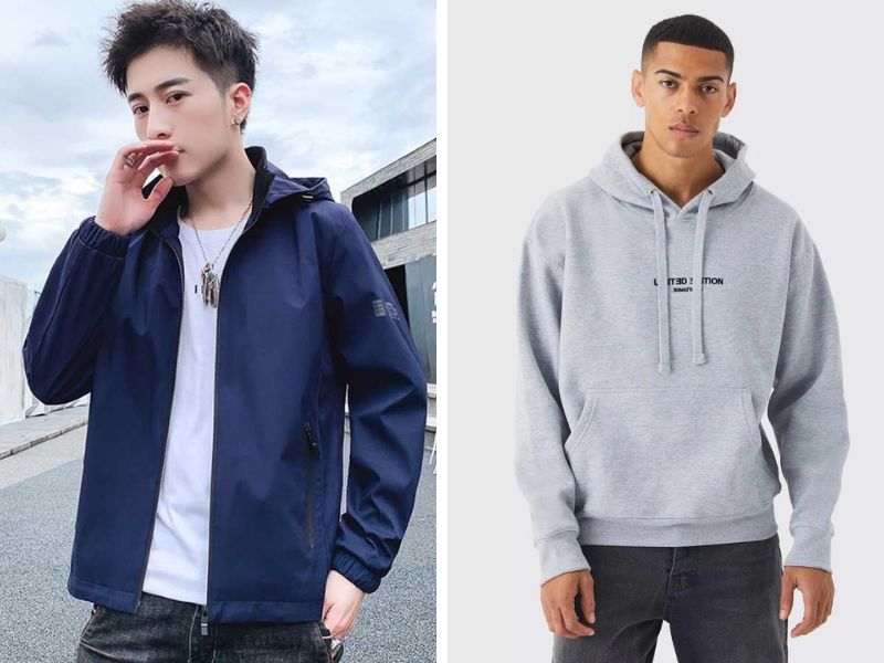 Áo gió lót lông cừu phối cùng áo hoodie nam