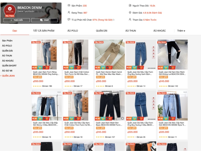 Shop bán quần jean nam phong cách trên Shopee - BEACON DENIM