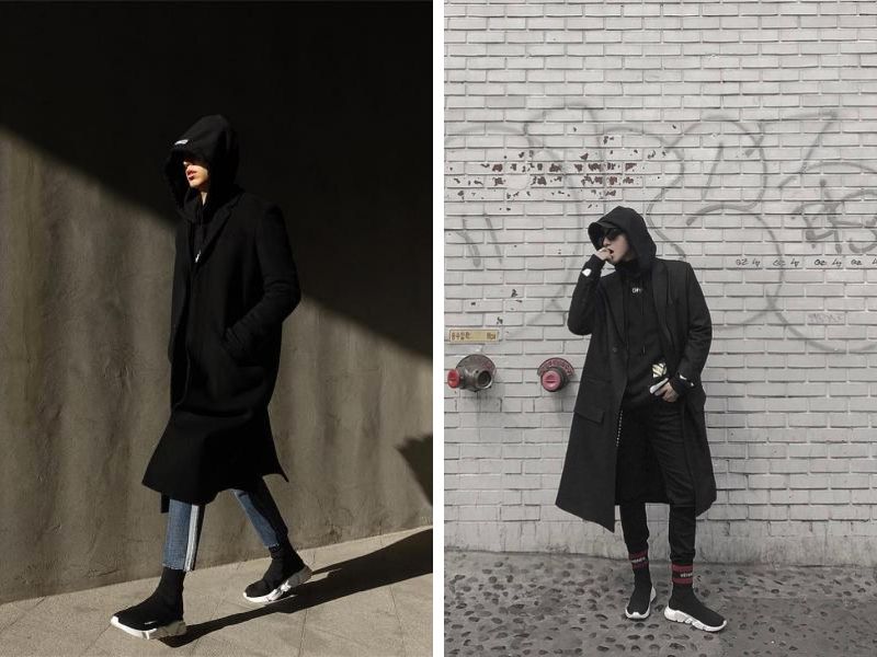 Phối áo hoodie kèm theo trench coat nam với giày Balenciaga Speed Trainer 