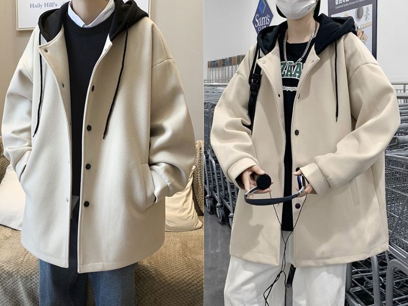 Áo sơ mi hoodie nam chất dạ ép có thể sử dụng như một chiếc áo khoác dày dặn