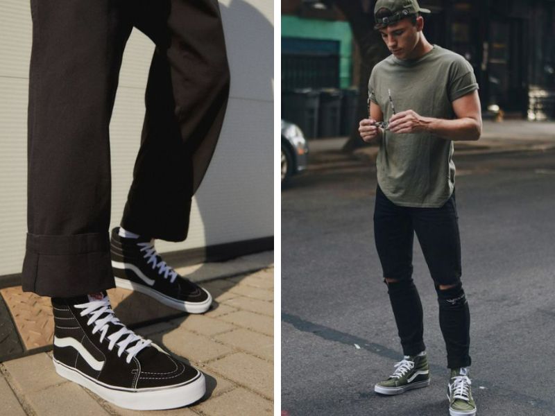 Hãy thử ngay cách phối đồ với giày vans nam Vans Sk8-Hi để có bộ trang phục cực ấn tượng