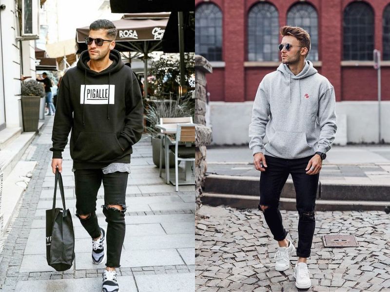 Áo hoodie và quần jeans là hai items cực kỳ cơ bản