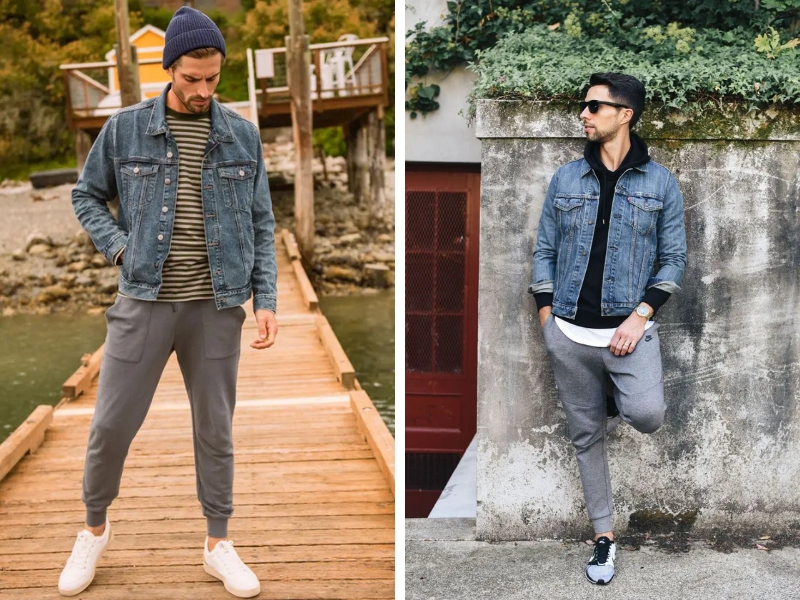 Cách phối đồ với denim jacket nam và quần jogger