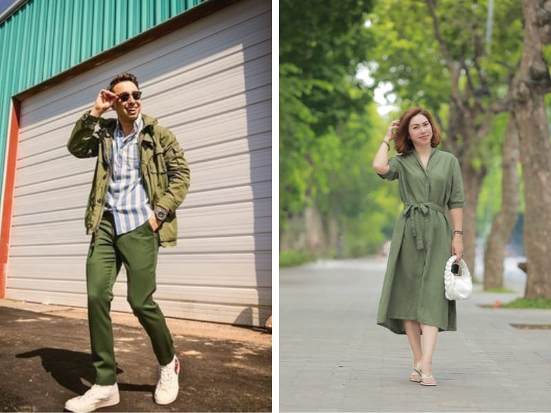 Tone sur tone cùng outfit màu xanh olive