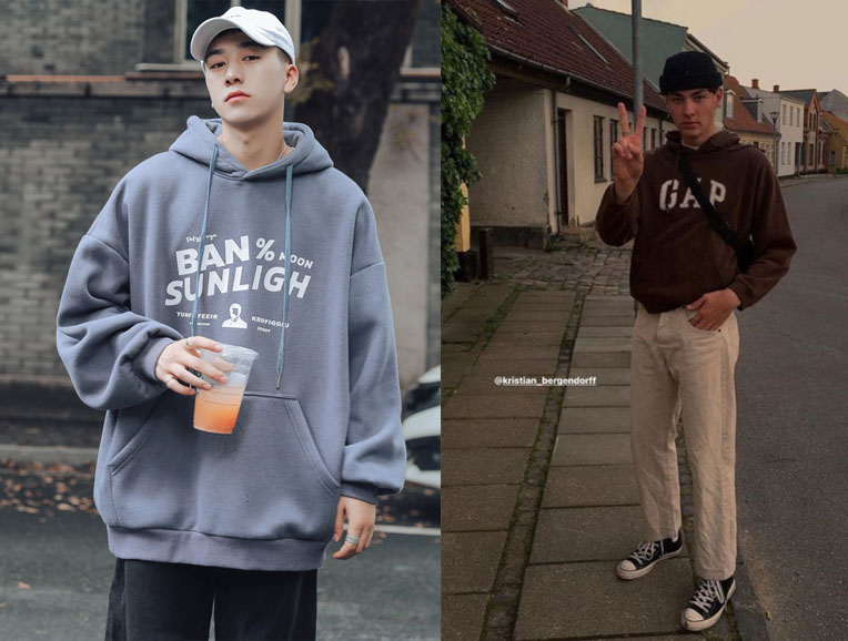 Set đồ với áo hoodie, quần chinos và giày sneaker sẽ tạo nên một set đồ thư sinh hiện đại